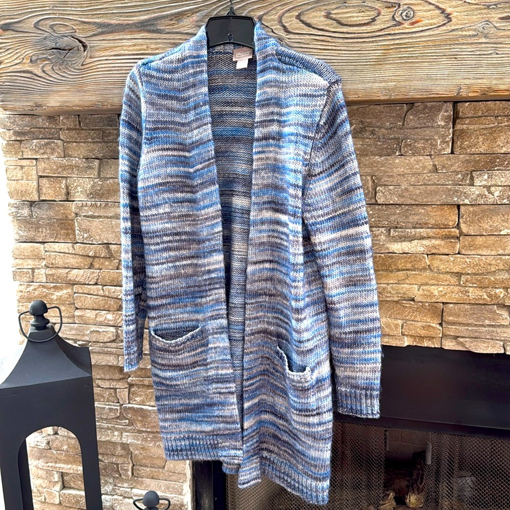 Chico’s blue knit long cardigan Small